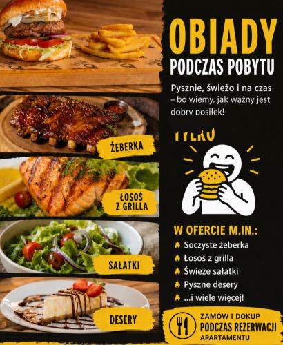 a flyer for a restaurant with different types of food at Belle View- Central Old Town Apartment AC Progres in Toruń