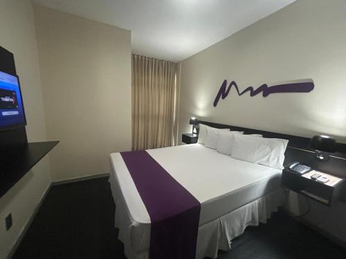 a hotel room with a bed and a tv at Vista Inn Express Contagem in Contagem