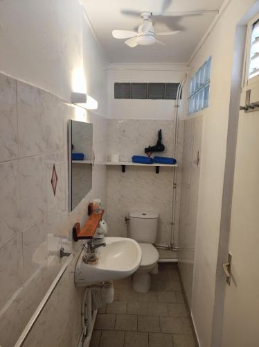 a white bathroom with a sink and a toilet at Marilou in Basse-Terre