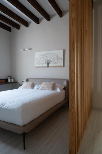 a bedroom with a large bed with a wooden closet at Zahir Rooms & Wellness srls in Trapani
