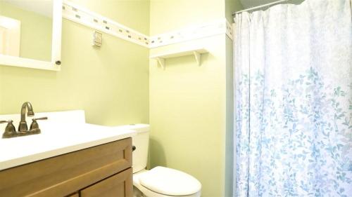 a bathroom with a toilet and a sink and a shower at Valley View 4 Campton White Mountain Condo With Views in Campton