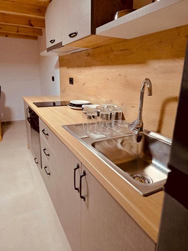 a kitchen with a sink and a counter top at RiverMount Hotel Borsh in Borsh