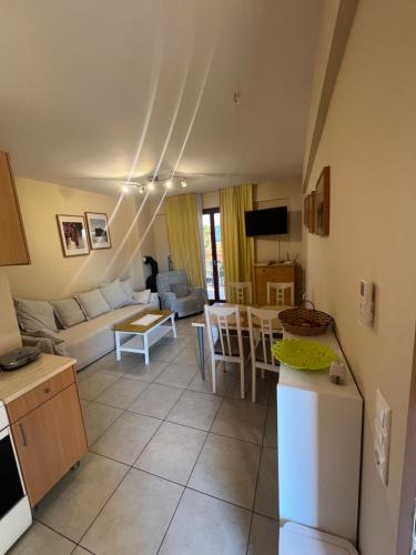 a kitchen and living room with a couch and a table at Thalassa Home A in Chiliadou