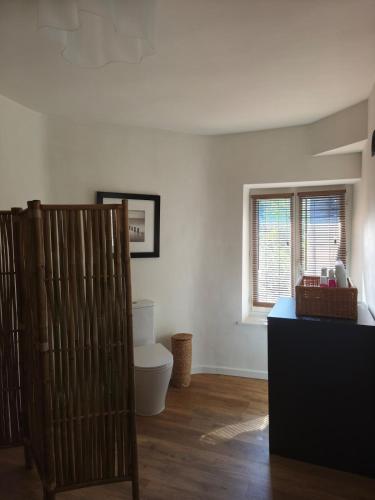 a bathroom with a toilet in a room at La petite maison d'à côté in Noyers