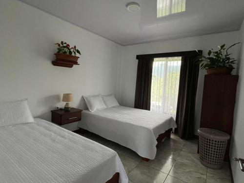 a hotel room with two beds and a window at Paradise Experience Costa Rica in Pueblo Nuevo