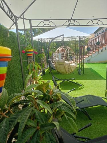 a garden with a swing and some plants at Villa Cultural MONTELUCÍA in Montecorto