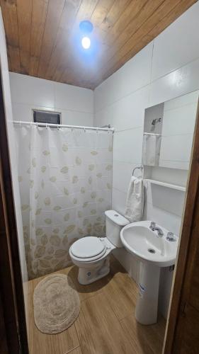 a bathroom with a toilet and a sink at Hospedaje J & L 2 in Uspallata