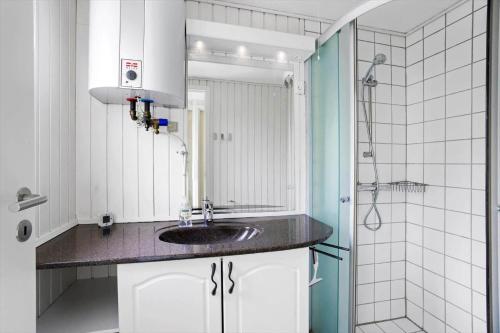 a bathroom with a sink and a shower at FY134-Middelfart-Antaresvej-4 in Middelfart