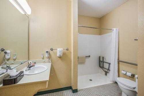 a bathroom with a sink and a toilet and a shower at Econo Lodge Valdosta Mall Area in Valdosta