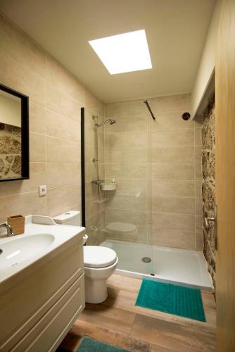 a bathroom with a toilet and a shower and a sink at Welcome to Gerês in Ventosa