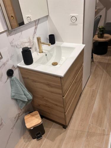a bathroom with a sink and a mirror at Refuge de la Basilique in Charleville-Mézières