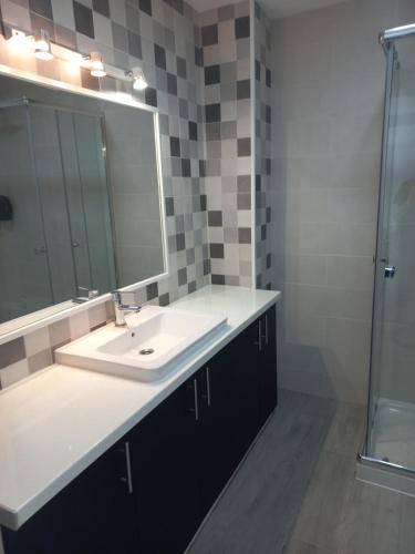 a bathroom with a sink and a shower at Casa de la Soledad 2 in Lugo