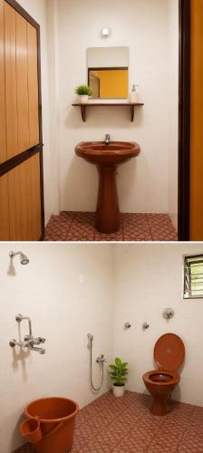 a bathroom with a sink and a toilet at selfia guest house in Majorda