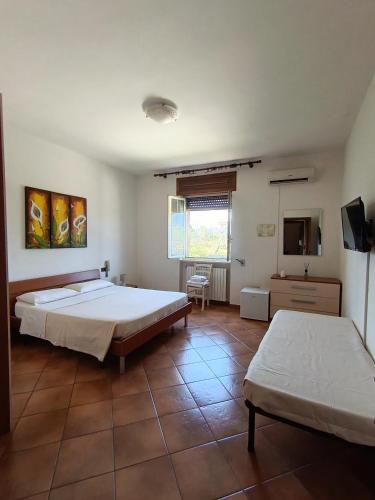 a large room with two beds and a television at Contrada Macchia B&B in Tricase