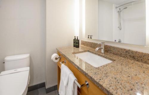 a bathroom with a sink and a toilet at Coast Chilliwack Hotel by APA in Chilliwack