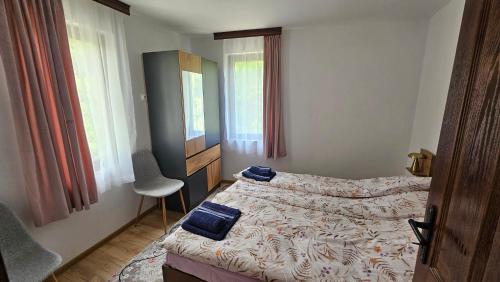 a bedroom with a bed and a chair in it at Dermendzhiev Apartments Melnik in Melnik