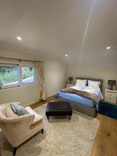 a bedroom with a bed and a couch and a chair at Casa Del Mar in Ponta do Sol