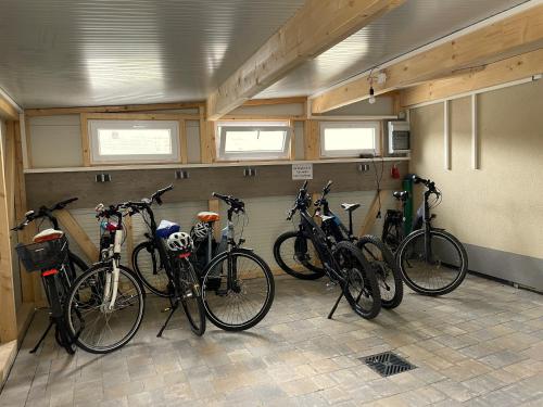 a group of bikes parked in a garage at Apartment Wiedehopf in Vogtsburg