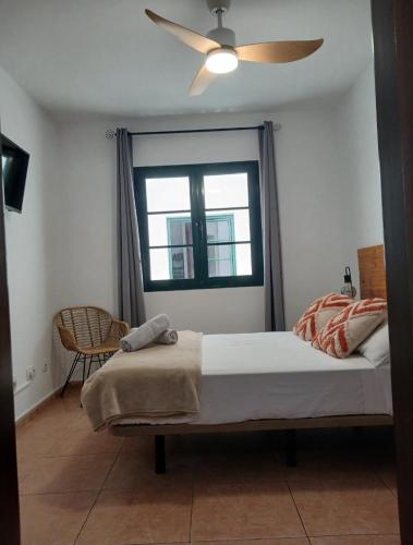 a bedroom with a bed with a ceiling fan at Apartamento Stefi in Arrecife