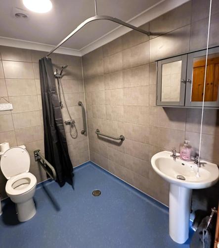 a bathroom with a shower and a toilet and a sink at 2 Bed in Dereham oc-92392 in Whissonsett