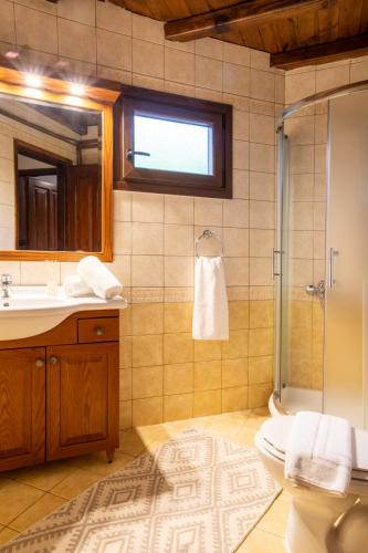 a bathroom with a sink and a shower at Portaria Heritage House in Portaria