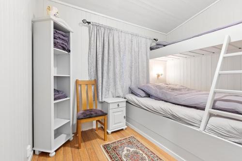 a bedroom with a bunk bed and a ladder at Roksoy for rent in Sortland