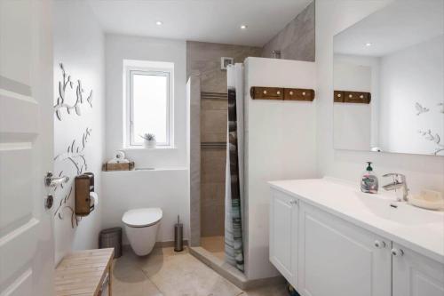 a bathroom with a shower and a toilet and a sink at M411-Gedser-Sdr-Boulevard-6-B in Gedser