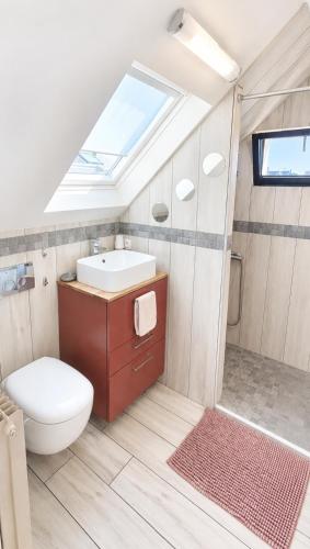 a bathroom with a toilet and a sink and a shower at LES COQUILLAGES, plage et centre à pied, lits faits, 2 sdb in Berck-sur-Mer