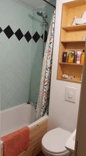 a bathroom with a tub and a toilet and a shower at Bester Blick auf Bautzen in Bautzen
