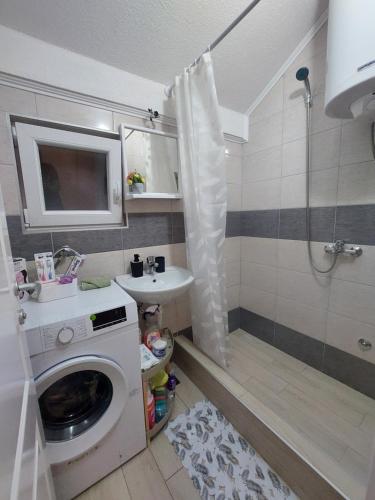 a bathroom with a washing machine and a sink at Stari mlin - Old mill Šipovo in Šipovo