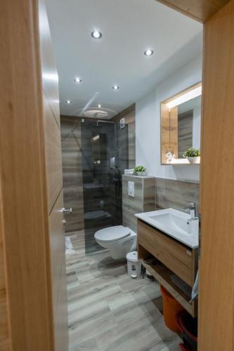 a bathroom with a toilet and a sink at Bungalow&Spa GIGIC I - Whirpool in Brčko