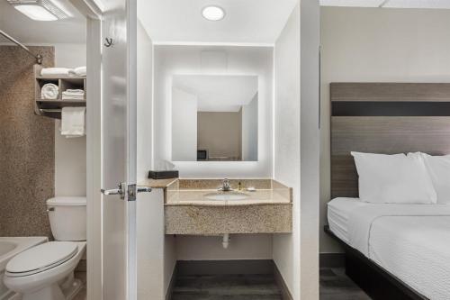 a bathroom with a sink and a toilet and a bed at Best Western Plus Chesapeake Bay-Norfolk in Norfolk