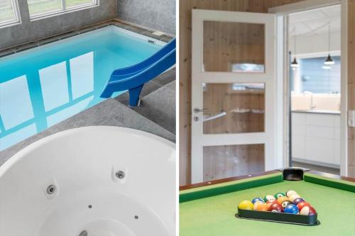 two pictures of a pool table and a slide at 8876-Glesborg-Strandvejen-43 in Fjellerup Strand