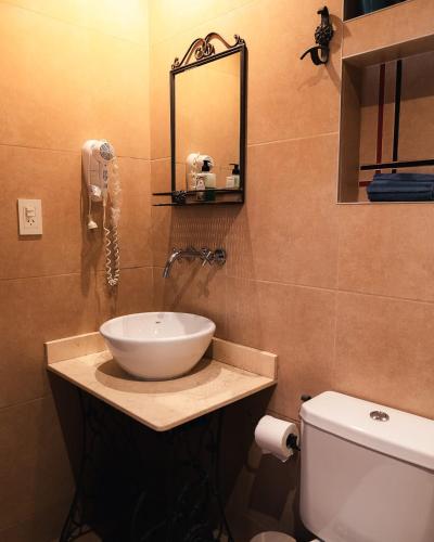 a bathroom with a sink and a mirror and a toilet at Canto a Jujuy - Yala in Yala