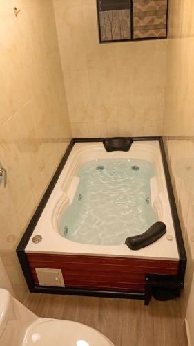 a jacuzzi tub in a bathroom with a toilet at Hotel Los alpes in Garagoa