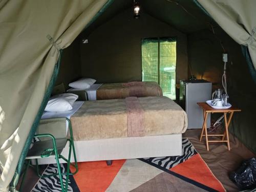 a bedroom with two beds in a tent at Kashete Plains Expedition & Campsite - Okavango Eastern Panhandle in Goa