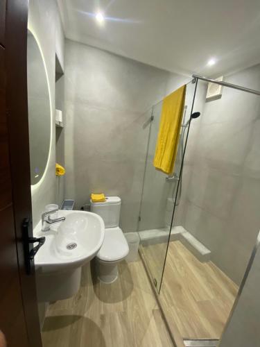 a bathroom with a toilet and a sink and a shower at Appart hôtel Cabo dream in Cabo Negro