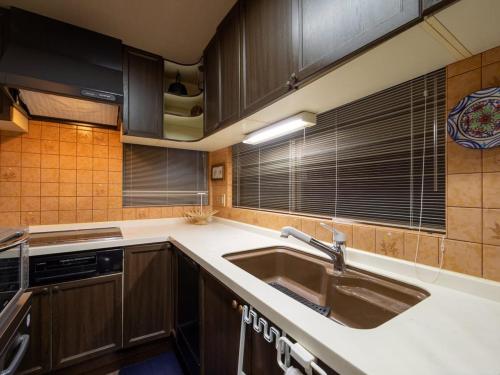 a kitchen with a sink and a counter top at Gallery NICO Osaka Yao in Yaochō
