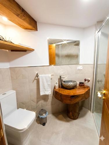a bathroom with a sink and a toilet at Casa Vacacional Villa Martina in Valmeo