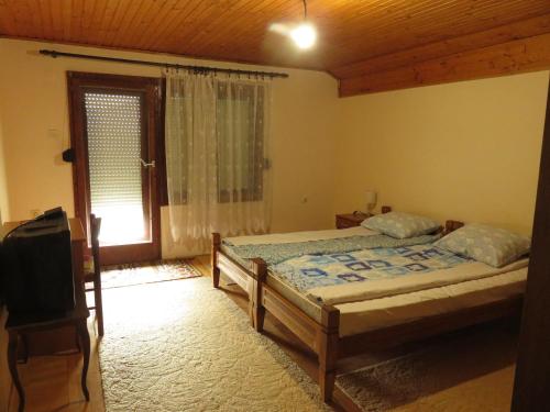 a bedroom with a bed and a tv and a window at Guest house Pribojska Banja in Pribojska Banja