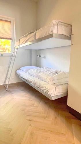a bunk bed in a room with a ladder at Vorbasse Holiday Apartments in Vorbasse