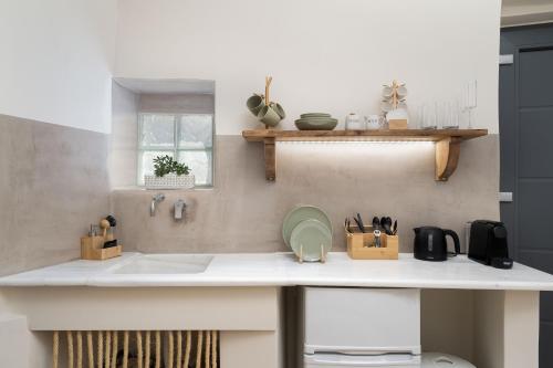a kitchen with a sink and a counter top at Petit Suite in Emporio