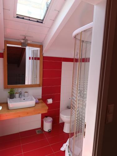 a bathroom with a toilet and a sink and a shower at Tesoro of Ithaca in Stavros