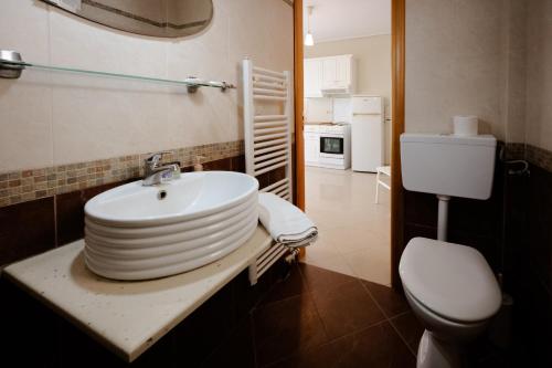 a bathroom with a sink and a toilet at Villa Muses in Poros