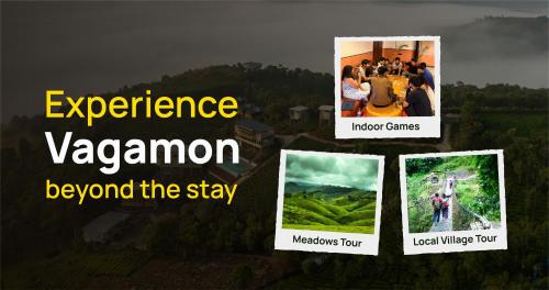 a collage of pictures with the words experience vacation beyond the stay at The Hosteller Bam Vagamon in Vagamon