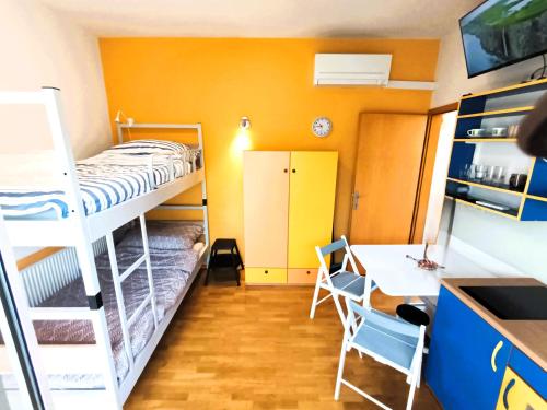 a dorm room with a bunk bed and a desk at Studio Celjeapp in Celje