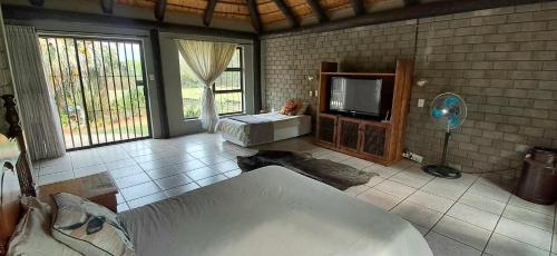 a bedroom with a bed and a tv in a room at Daisy Lodge in Barberton