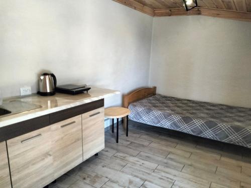 a room with a bed and a sink and a kitchen at Krainya hata in Szack