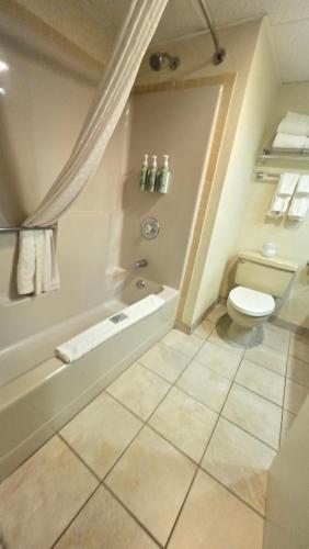 a bathroom with a toilet and a tub and a sink at Best Western Clifton Park in Clifton Park