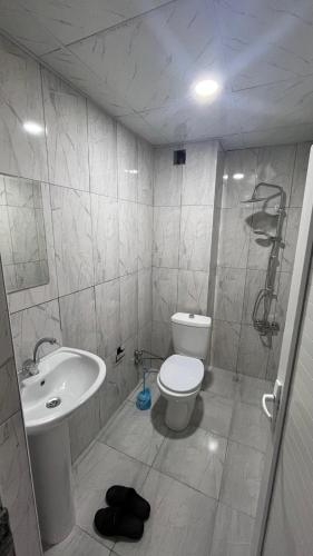 a bathroom with a toilet and a sink at Divan Kars Suit in Kars